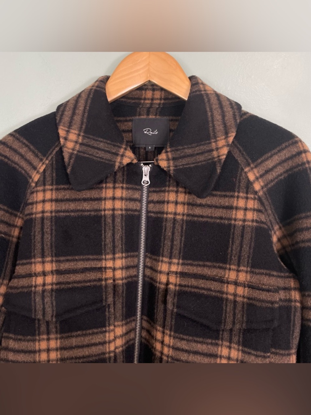 Rails Cheyenne‎ Jacket Came Jet Black Tan Brown Women Small Wool Blend Zip Up - Picture 5 of 11